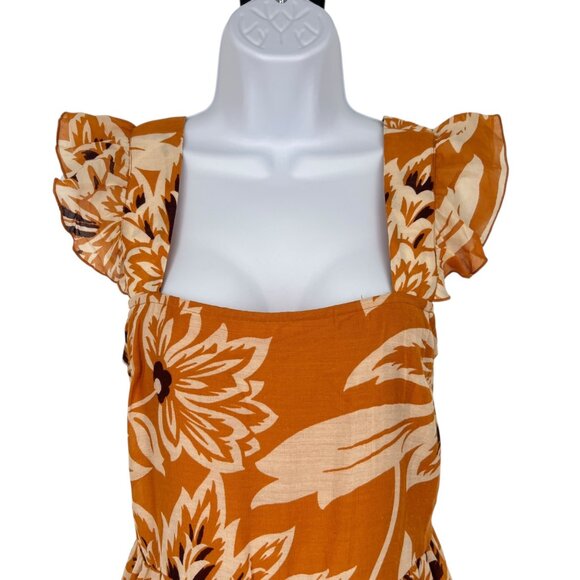 Band Of The Free Floral Tiered Ruffle Mini Dress Yellow Cream Size Small NWOT - Picture 2 of 12